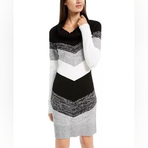 BCX Juniors' Cowlneck‎ Chevron Colorblock Sweater Dress Gray Black Size L